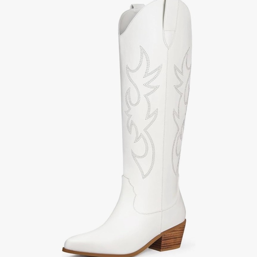 NWT White Western Cowgirl Women's Knee High Pointed Toe Boots Size 8